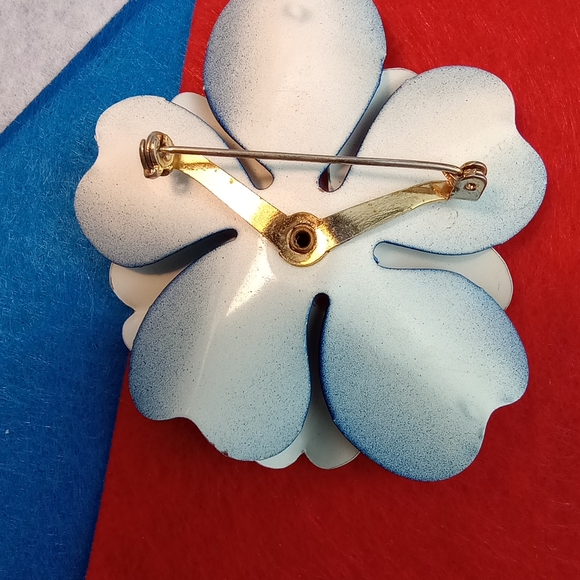 Vintage Red White and Blue Flower Brooch Pin Fat Petal Patriotic - Picture 5 of 8